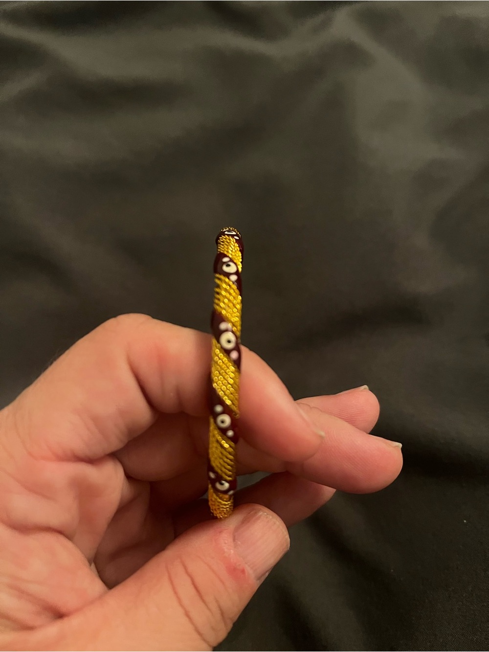 Gold and Burgundy Twisted Rope Bangle Bracelet - Picture 2 of 4